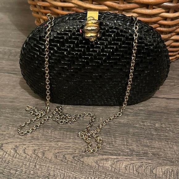 Vintage Handbags - Accessory Lady Vanessa Black Wicker Coated Woven Chain Purse Clutch vintage